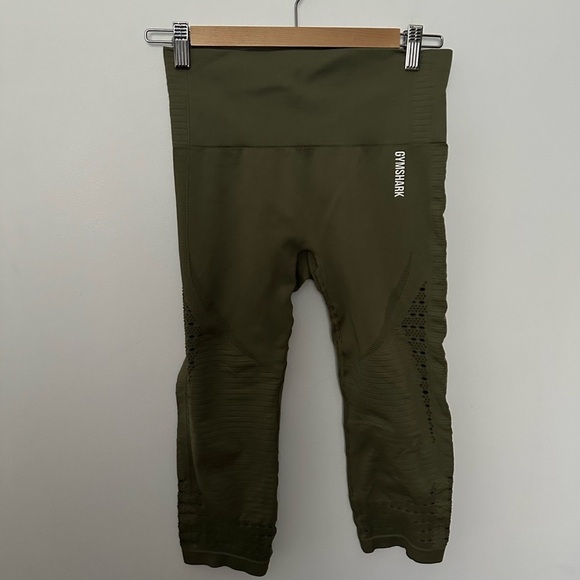 Gymshark Leggings Energy Seamless Cropped Leggings Olive Green Athletic Gym - Picture 4 of 13